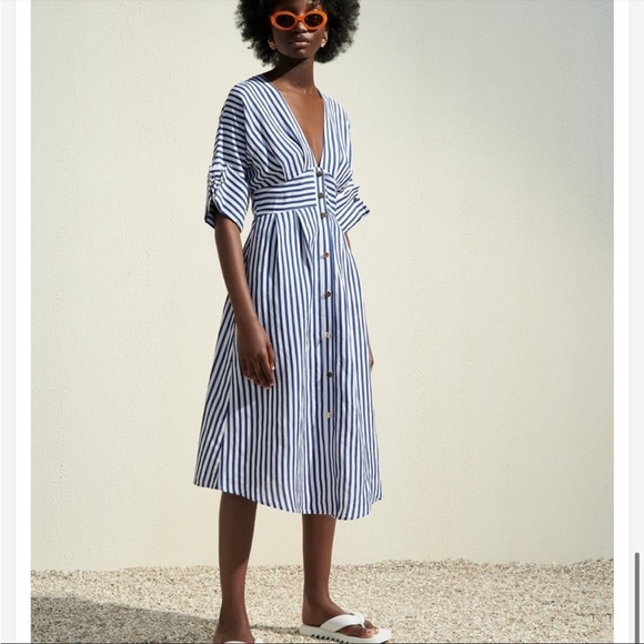 Zara Dresses & Skirts - ZARA Linen blend midi dress SIZE: SMALL NWT